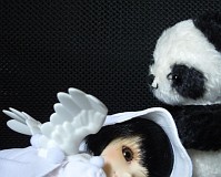 パンちゃんに甘えるひなちゃん。